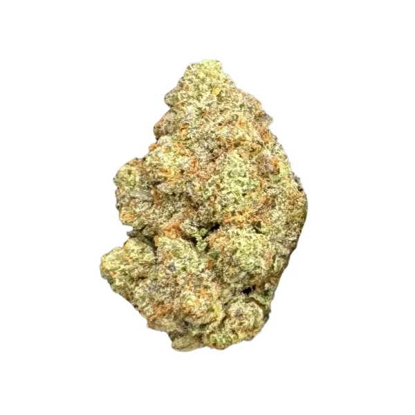 Strawberry Cough cannabis strain with bright green buds, orange hairs, and frosty trichomes