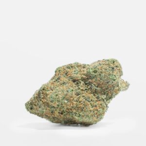 Zkittlez Kush – Tropical strain featuring dense, resin-coated buds with vibrant green and purple hues, covered in trichomes, offering a sweet tropical fruit aroma.