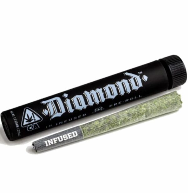 A pack of Heavy Hitters Diamond Infused Pre-Rolls, featuring premium cannabis flower infused with THCA diamonds for maximum potency. Smooth-burning, high-quality pre-rolls with rich terpene flavors.